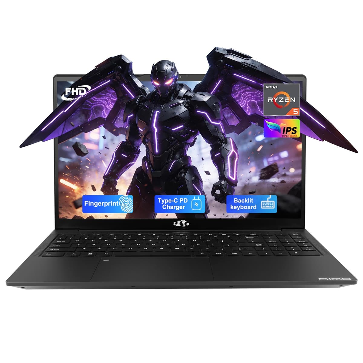 NIMO 15.6'' IPS FHD Laptop, 16GB RAM 512GB SSD AMD Ryzen 5 (Mejor que i5-1135G7, 4 núcleos hasta 3.7GHz) Computadora para estudiantes con USB-C 65W, 2 años de garantía, huella dactilar, teclado retroiluminado, BT5.2, teclado numérico NIMO N152