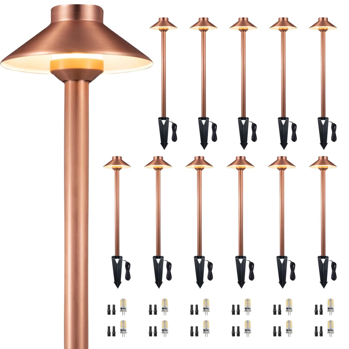 Gardenreet PL-2401-Copper-12-5000K-G4 - Luces de camino de latón 12-pack 12V con bombilla G4 3W 270LM 5000K