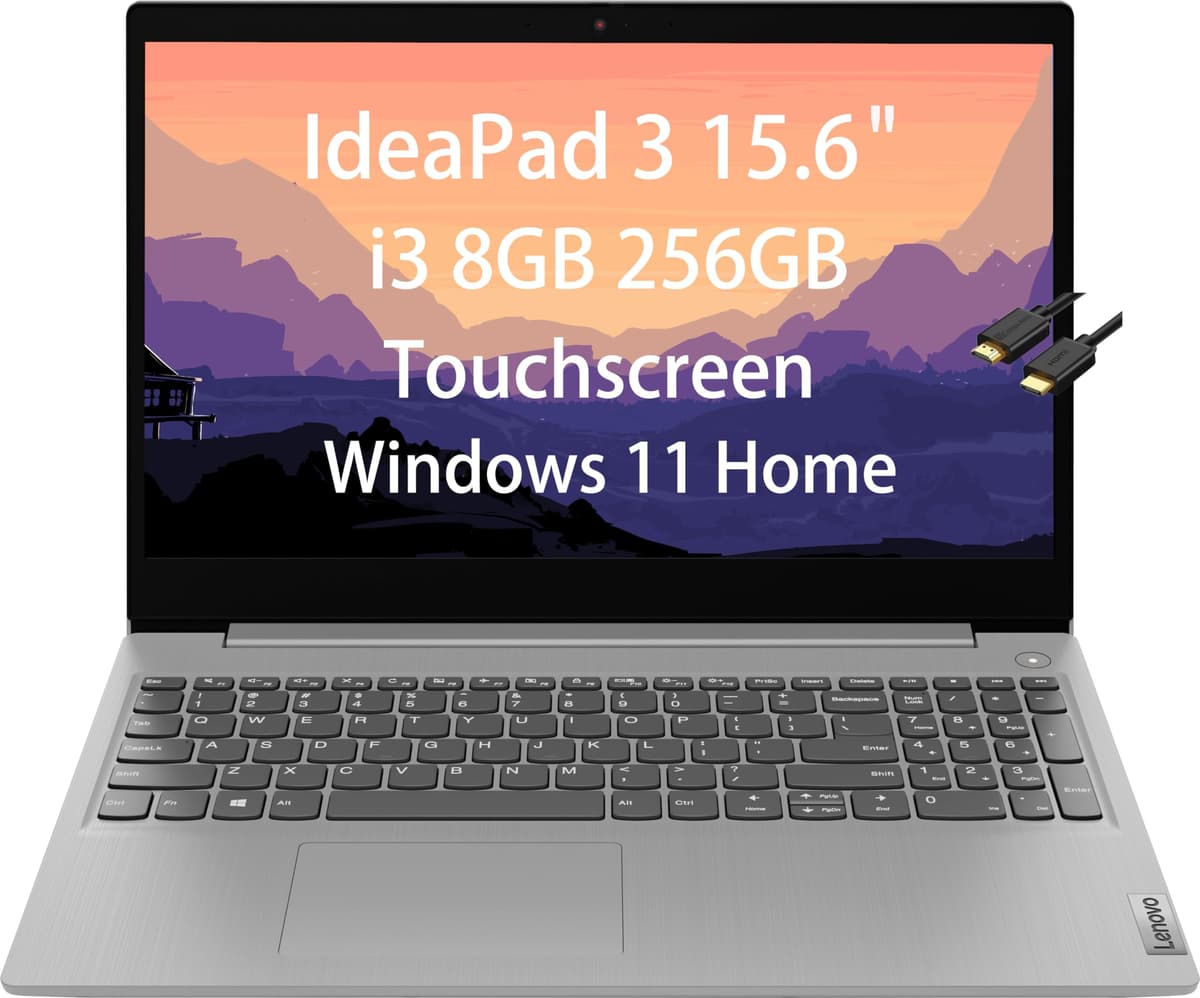 Lenovo IdeaPad 3 15.6" HD táctil (Intel 11ª Gen Core i3-1115G4, 8GB RAM, 256GB SSD PCIe, Intel UHD Graphics, biseles reducidos) Laptop para hogar y oficina, webcam, cable HDMI IST, Windows 11 Home, gris platino
