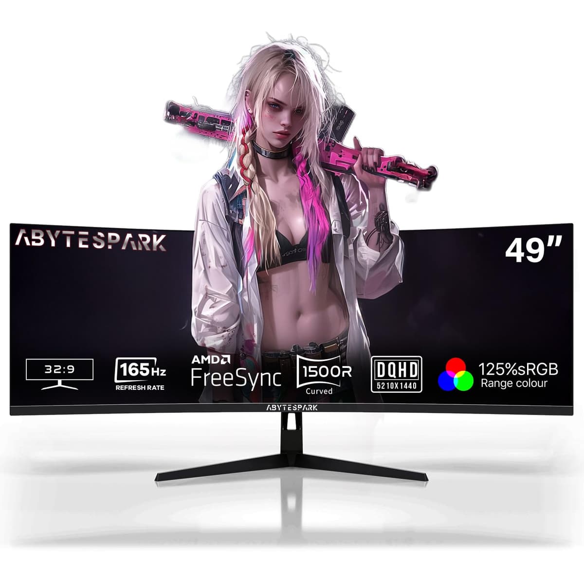 abytespark 49" Curved Ultra Wide 5K Gaming Monitor 144/165Hz, 32:9, HDMI 2.1 + DP 1.4 49"5K165Hz