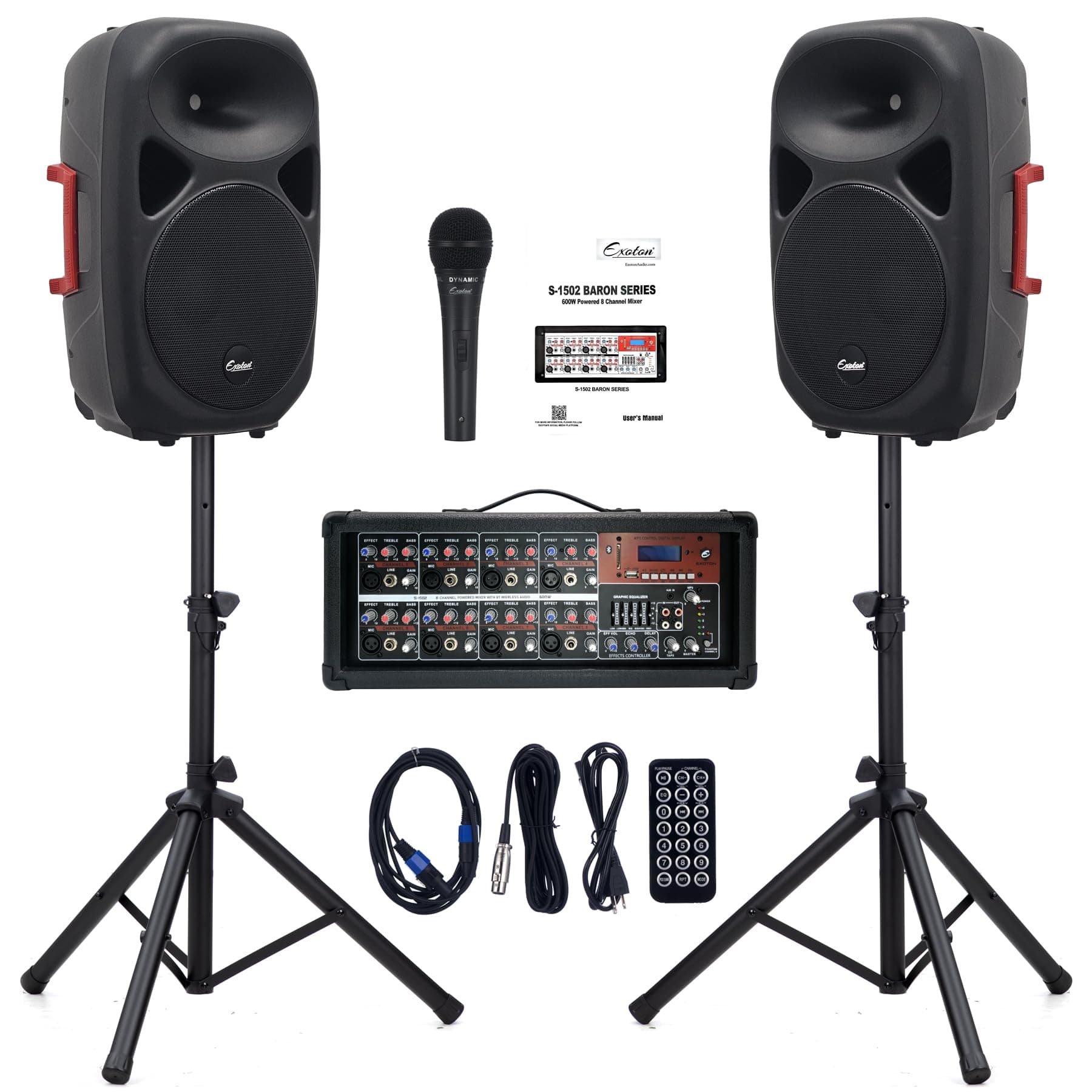 EXOTON S-1502 Sistema PA 15" 2000W con mixer Bluetooth, 2 parlantes pasivos