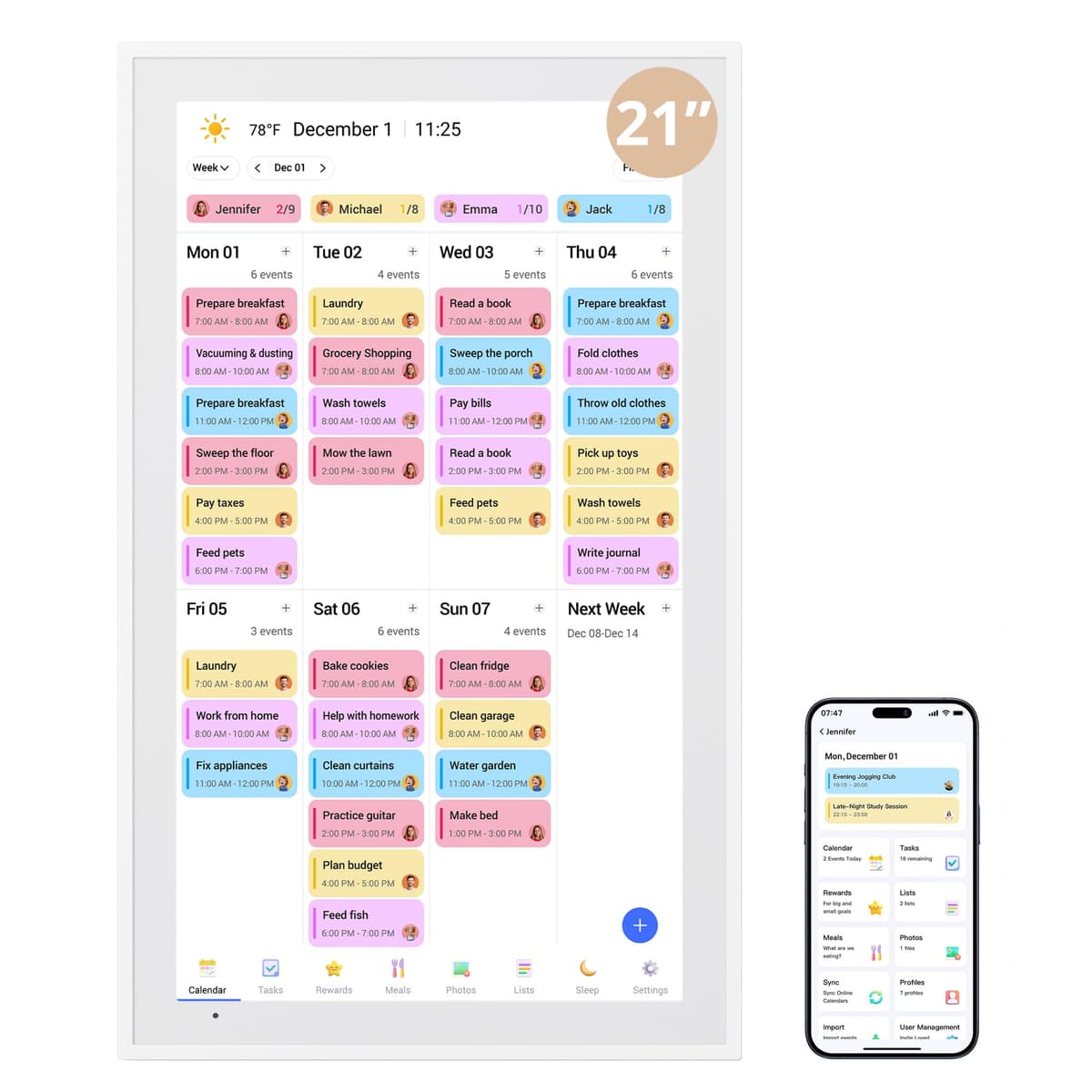 Dragon Touch Calendario digital 21.5" Full HD táctil para familia - pantalla interactiva y organizador de tareas TM21