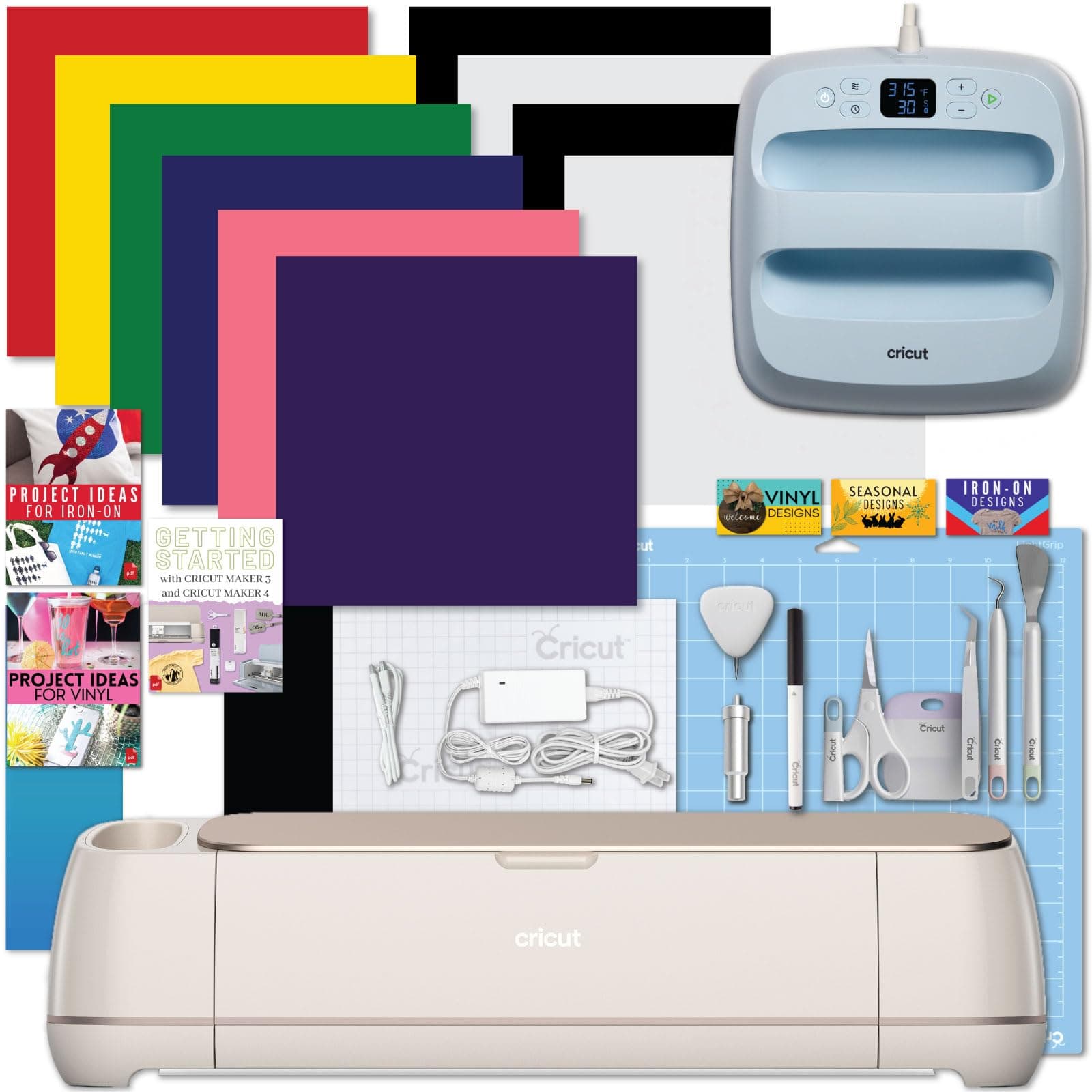 Cricut Maker 4 + EasyPress 3 con hierro y materiales: combo para principiantes en apparel y accesorios z20-11084-N10
