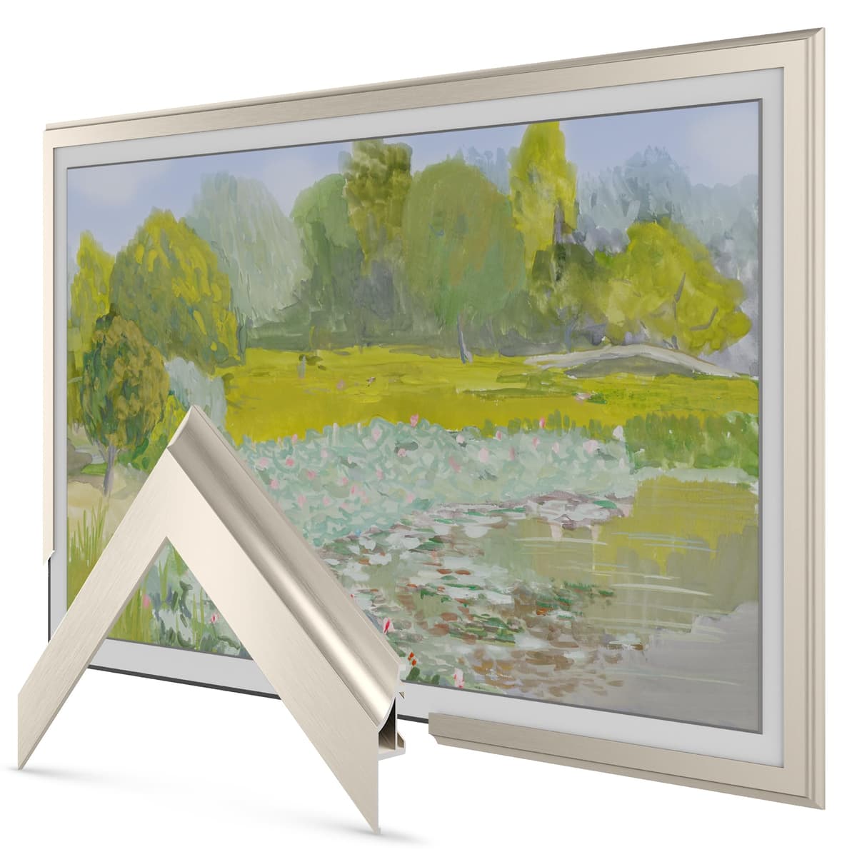 Marco para televisor Deco de aleación German Silver Scoop 85" - Compatible SOLO con Samsung The Frame y Pro TVs (Compatible con 2021-2025, LS03A, LS03B, LS03C, LS03D, LS03FA, LS03FW) LS03A or LS03T