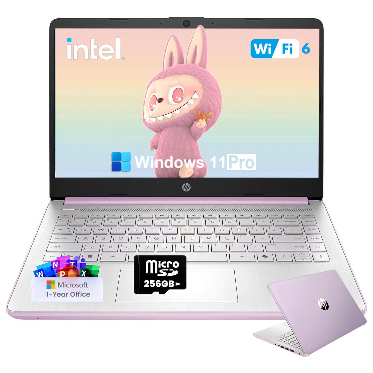 Laptop HP 2025 para Estudiantes y Negocios - con 1 Año de Office 365, 16GB RAM, 128GB UFS y 256GB tarjeta SD, Copilot AI, Procesador Intel de 4 Núcleos, Pantalla HD, Windows 11 Pro (Lavanda) N-Series