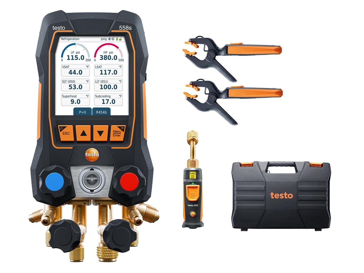 Testo 558s Manifold Gauge Set digital con termómetros 115i y sonda de vacío 552i 0564 5582 01
