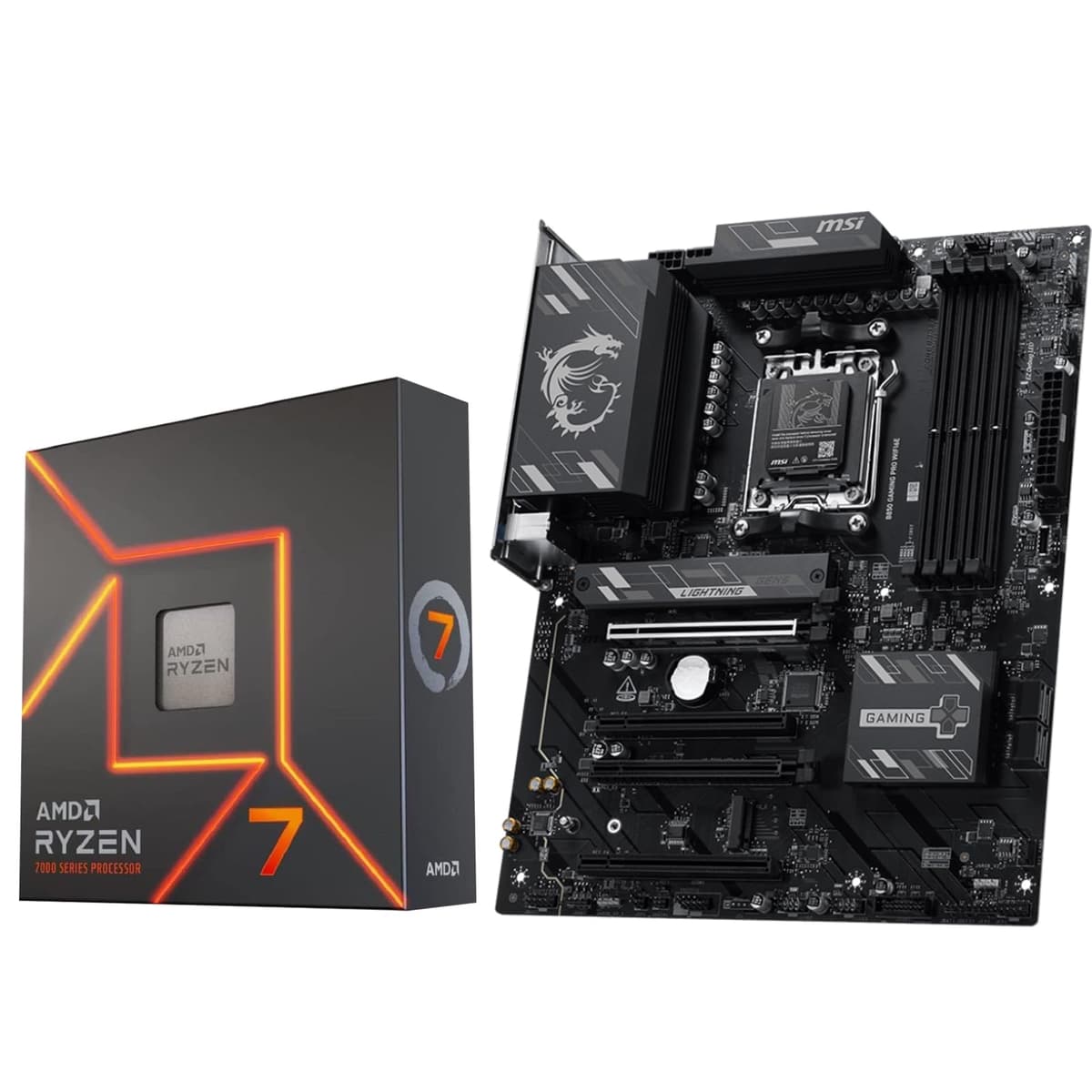 MICRO CENTER Procesador AMD Ryzen 7 7700X con Placa Madre MSI B850 Gaming PRO WIFI6E (ATX, AM5, DDR5, M.2 Gen5, Wi-Fi 6E) 7700XB850GAMINGPRO