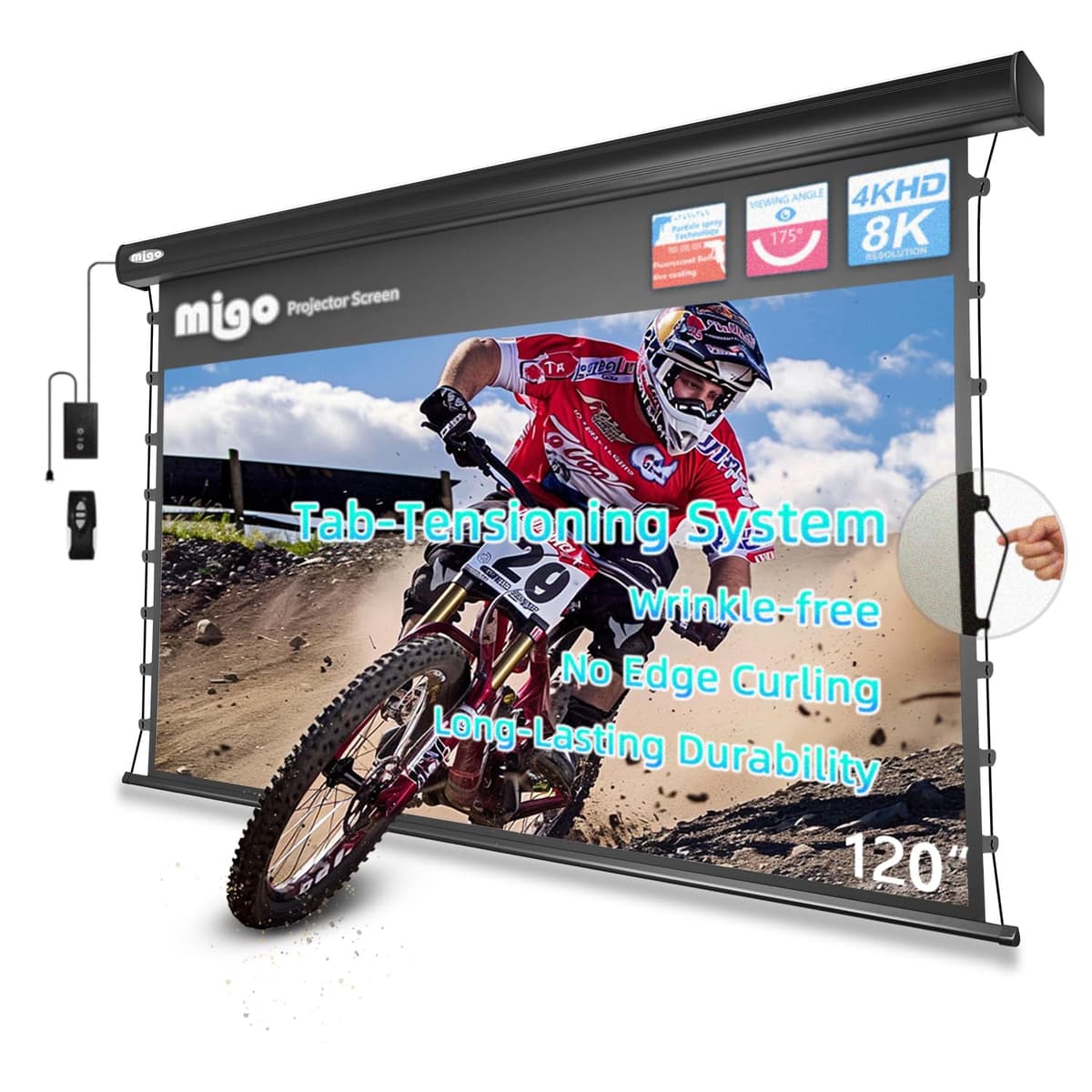 MIGO Pantalla de Proyector Motorizada 120" Tab-Tension Grey Crystal (Housing Negro) MIGO-TAB-ALR-GREY-169-120-B-FBA0322