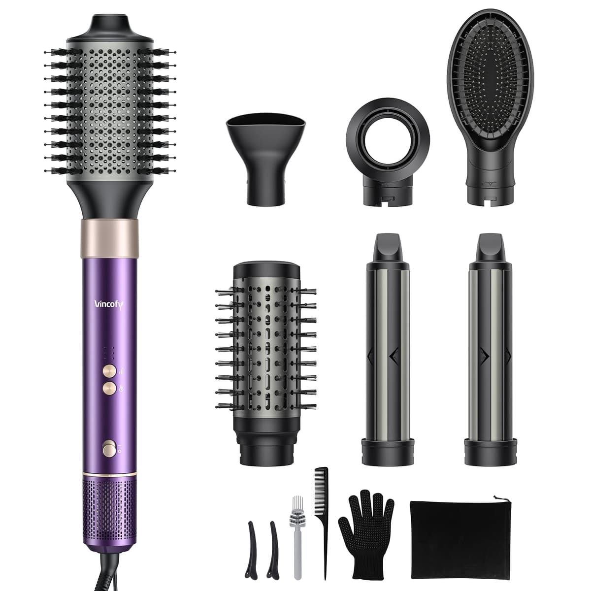 Secador estilizador 7 en 1 Vincofy con cepillos intercambiables y motor de alta velocidad HB-801i