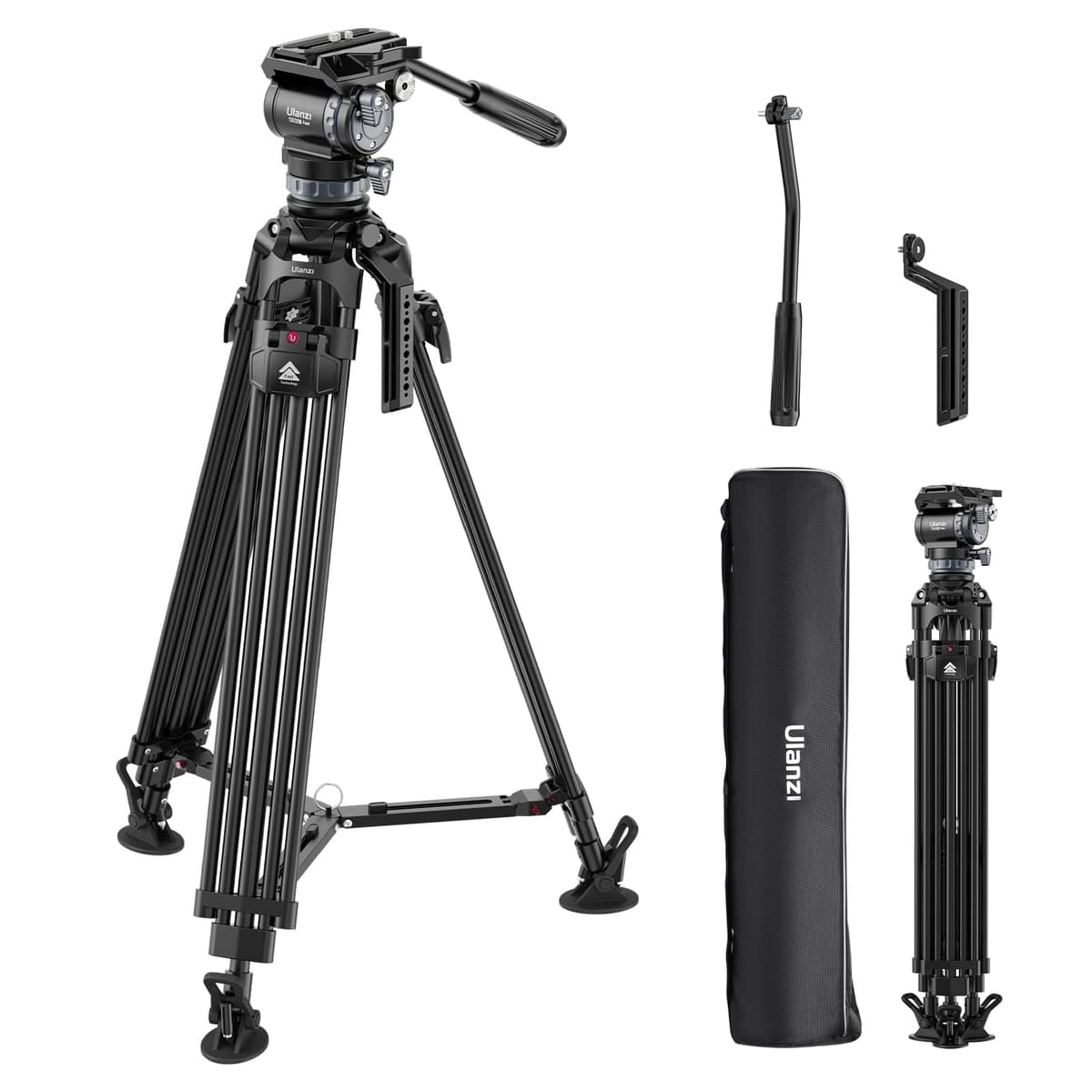 ULANZI VideoFast Tripod Kit Aluminio TT48 64.5" con Cabezal Fluido y Placa QR T048