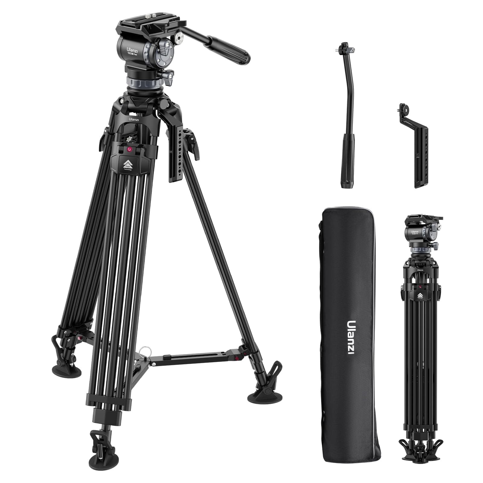 ULANZI VideoFast Tripod Kit Aluminio TT48 64.5" con Cabezal Fluido y Placa QR T048