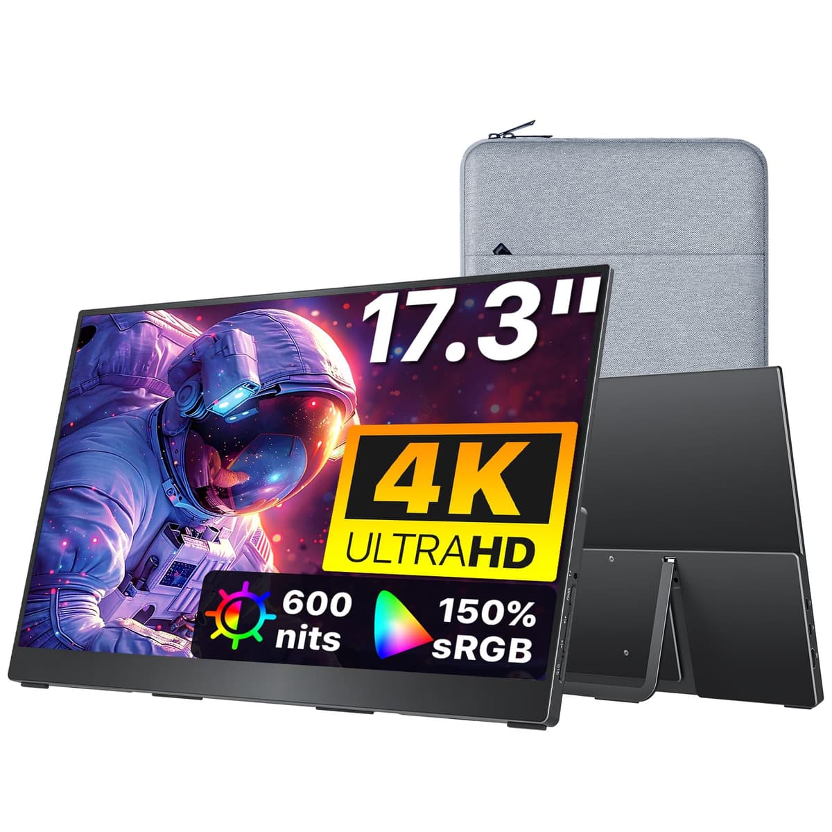Monitor portátil cocopar 17.3" 4K UHD 60Hz 150% sRGB para viajar con altavoz HDMI USB-C segunda pantalla para Laptop MacBook Surface PC Xbox PS4/5, compatible con montaje VESA, con soporte desplegable Y173ULH