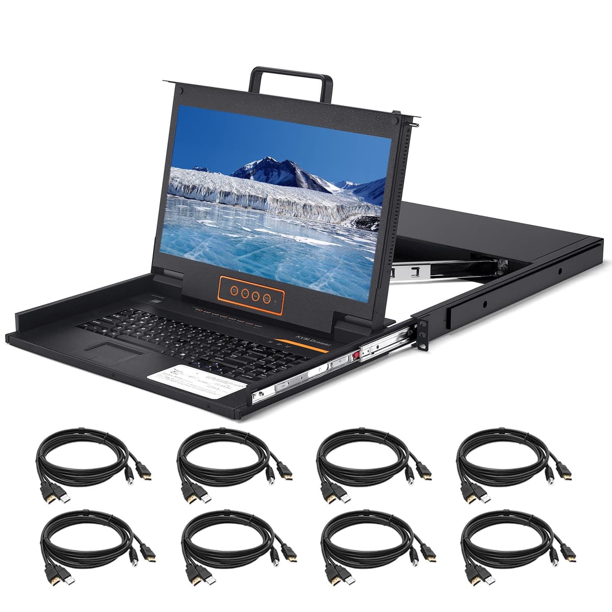 Kinan KVM Console 1U 8 Puertos HDMI con Monitor 17.3" Full HD, Teclado y Touchpad Kinan-LH1708-Upgraded