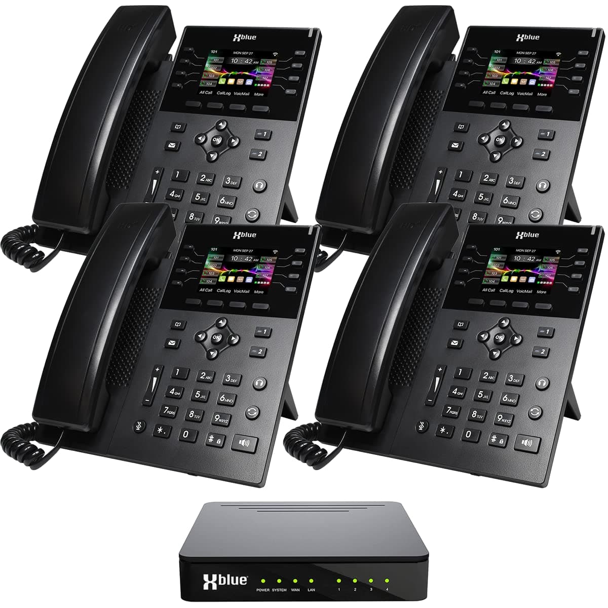 XBLUE QB1 Sistema Bundle con 4 Teléfonos IP8g - Auto Attendant, Buzón, Extensiones Móviles y Grabación de Llamadas qb1-ip8g-4x4