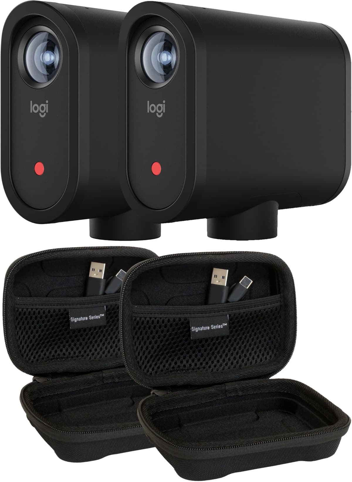Certified Brands Logitech Mevo Start 2-Pack Cámaras inalámbricas 1080p HD con fundas Signature Series Logitech 961-000498 Case Bundle 2-Pack