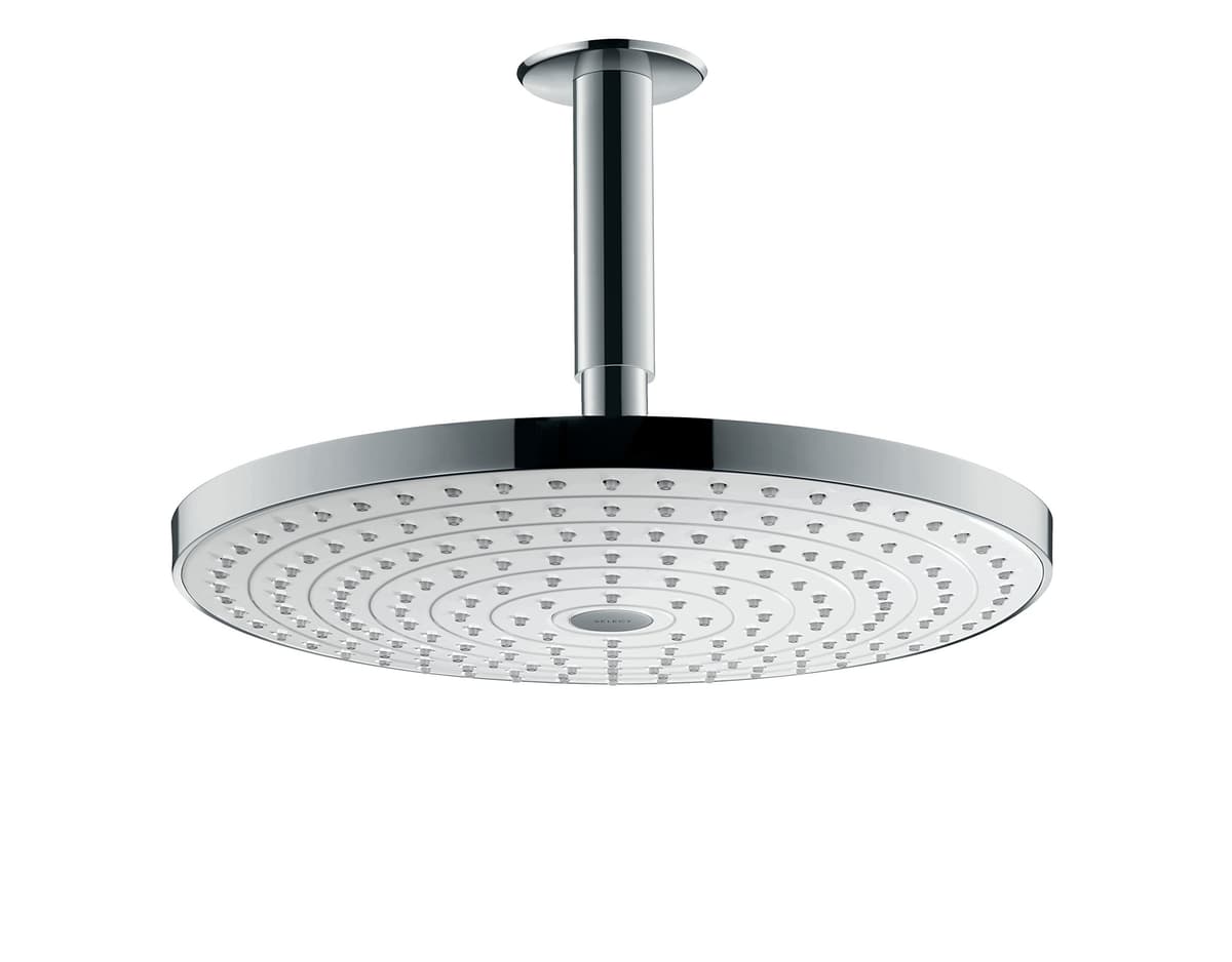 hansgrohe Raindance Select S 300 overhead shower con conector de techo, 2 modos de chorro, blanco/cromo 27337400