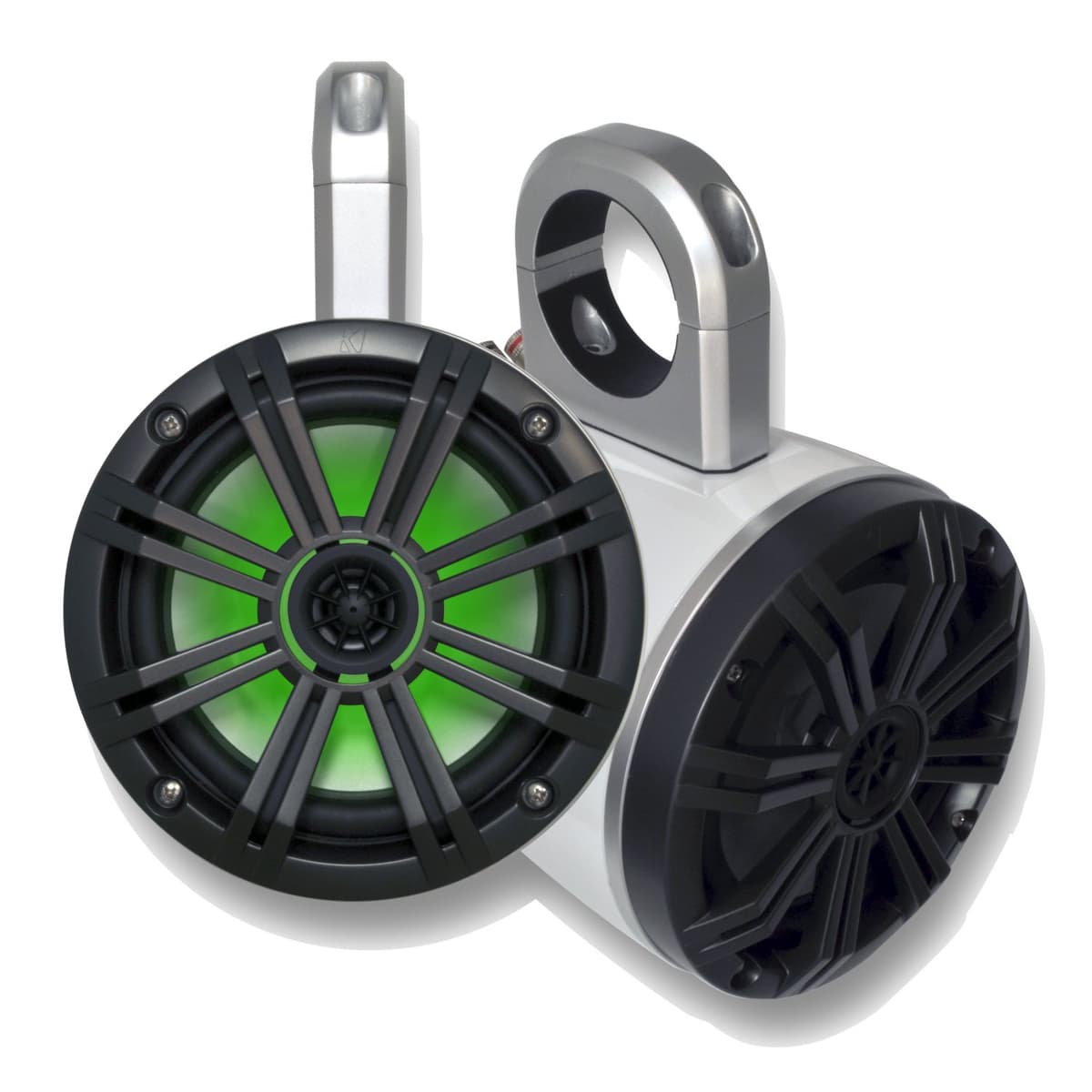 KICKER Sistema de torre wake White con parlantes marinos RGB LED carbon de 6.5" (par) (2)BKM6LC+12KMTESW