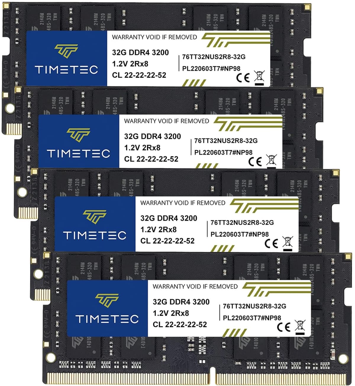 Timetec Kit 128GB (4x32GB) DDR4 3200MHz SO-DIMM 260 pines CL22 1.2V No-ECC Dual Rank 76TT32