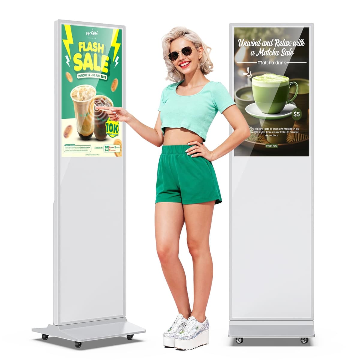 JIYANG 32" Kiosco Digital Interactivo Piso Touchscreen con Android, WiFi y Reproductor USB (Blanco)