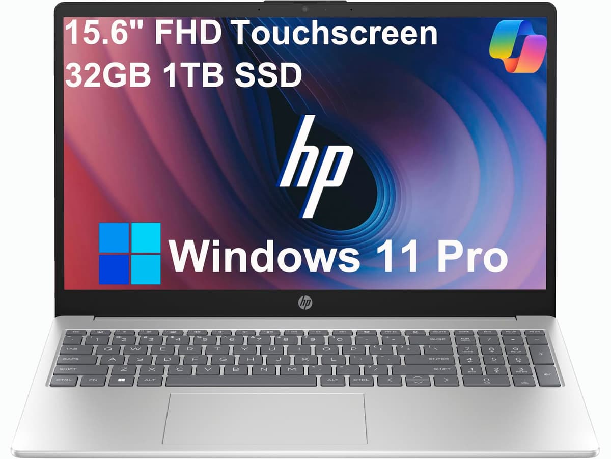 ist computers HP 15 Laptop (Pantalla táctil FHD 15.6", Intel Core i5-1334U (> i7-1255U), 32GB RAM, 1TB SSD) para negocios, estudiantes, hogar, batería de 10 horas, webcam, Wi-Fi 6, teclado numérico, carga rápida, Windows 11 Pro Laptop 15