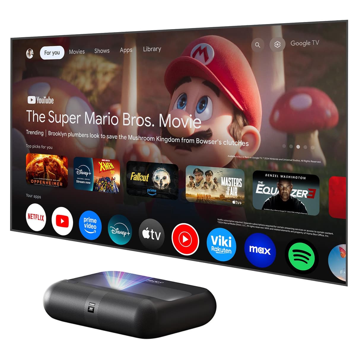 Proyector Yaber K300s de Tiro Ultra Corto, Soporte 4K con Triple Láser, Imagen de 100" a 9", Dolby Vision, 150% NTSC, Google TV, Parlante JBL de 30W, para Cine en Casa y Juegos VC-CCK02257-US8