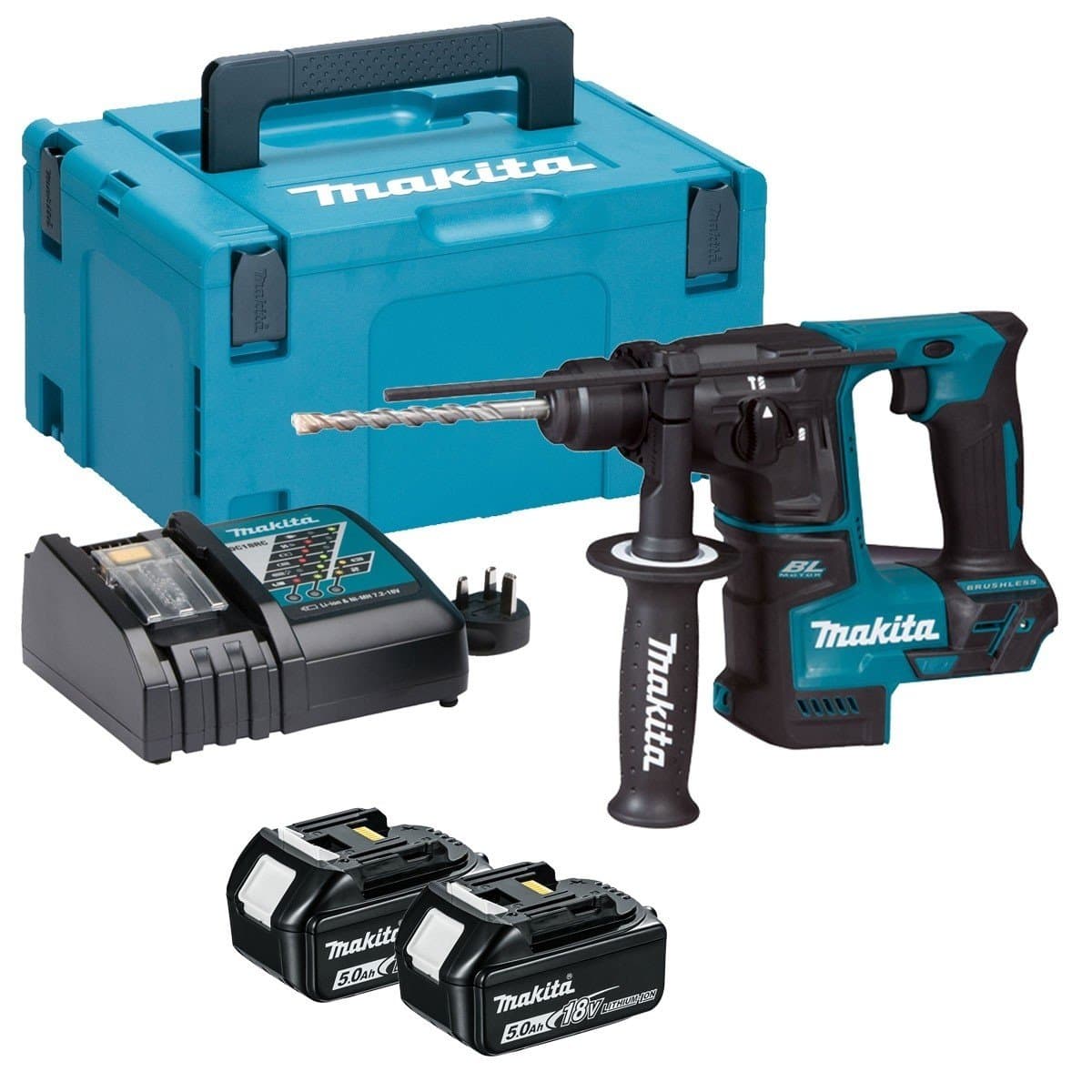 Makita DHR171RTJ Perforador SDS-Plus 18V LXT 1.2 J (2 x 5.0 Ah) en MAKPAC DGA900PT2