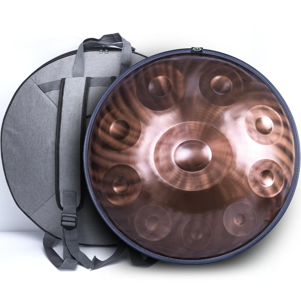 SINGOFIRE Handpan Ember Steel 10 notas 22" 440Hz D Minor Kurd con Funda y Soporte Telescópico, Copper Spirit Dome Handpan Drum-10