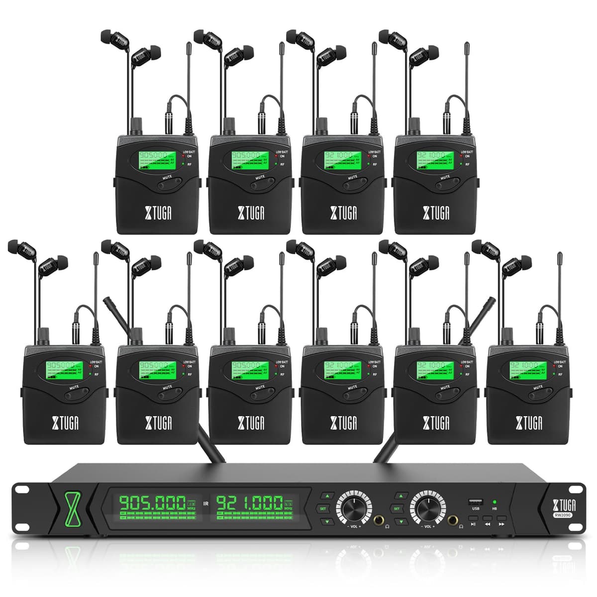 XTUGA RW2090 Sistema IEM In-Ear Mono 10 Bodypacks 902-928MHz RW2090-900