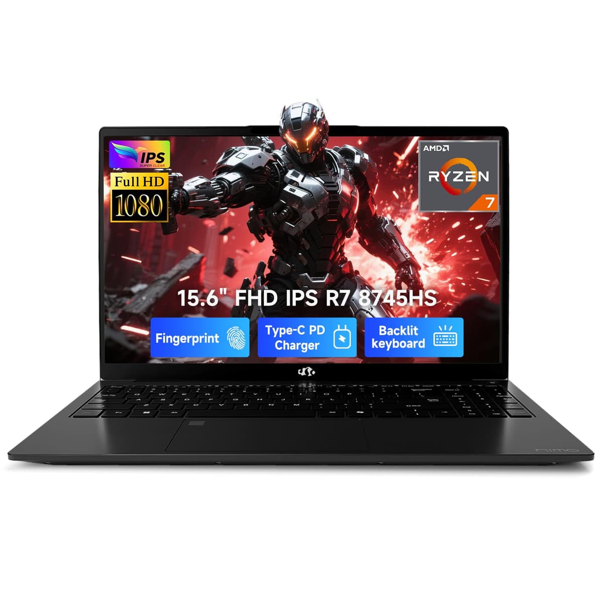 NIMO 15.6" IPS FHD - Laptop Gamer, AMD Ryzen 7 8745HS, 16GB DDR5 RAM, 512GB SSD (8C/16H, hasta 4.9GHz, Beat R9 7940HS), Gráficos Radeon 780M, PC con USB-C 100W, Teclado retroiluminado y lector de huellas, USB 4.0 ARN79