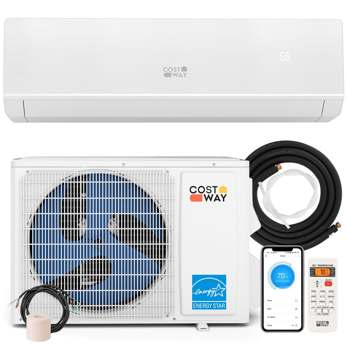 COSTWAY Mini Split Inverter 12000 BTU (115V) WiFi, 24 SEER2, Calefacción y Aire, Compatible Alexa, Cubre hasta 750 sq.ft 10898-CYFP
