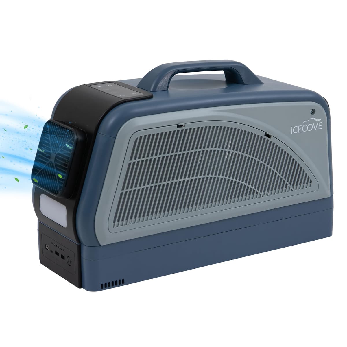 IceCove Portable Air Conditioner con batería adicional, 2500 BTU, 250W, 25.5VDC, 2 velocidades de ventilador, 3 modos de luz, azul N101900100