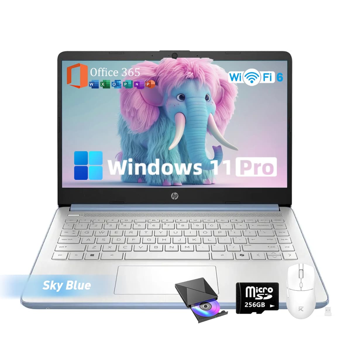 HP 2025 Flagship Portátil de 14", 16 GB RAM, 384 GB Almacenamiento (128 GB UFS + 256 GB SSD), Windows 11 Pro, 1 año Office 365, Tecla Copilot, Wi-Fi 6, CPU Intel N150, Pantalla LED 14" 250 nits, Azul Cielo N-Series