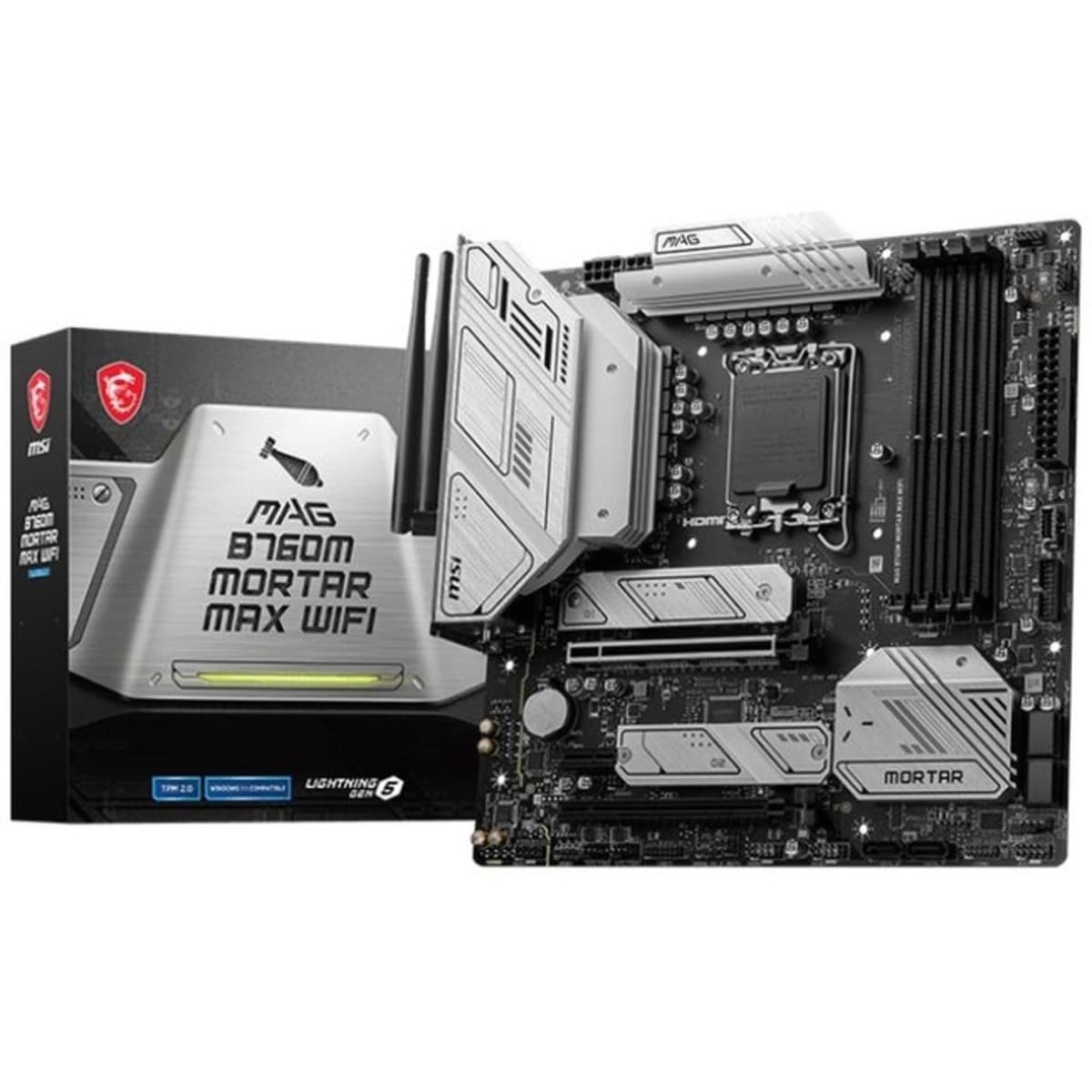 MSI MAG B760M Mortar WiFi Placa Madre para Juegos (Compatible con Procesadores Intel de 12.ª/13.ª Generación, LGA 1700, DDR5, PCIe 5.0, M.2, LAN 2.5 Gbps, USB 3.2 Gen2, Wi-Fi 6E, mATX) B760MMOTWIFI