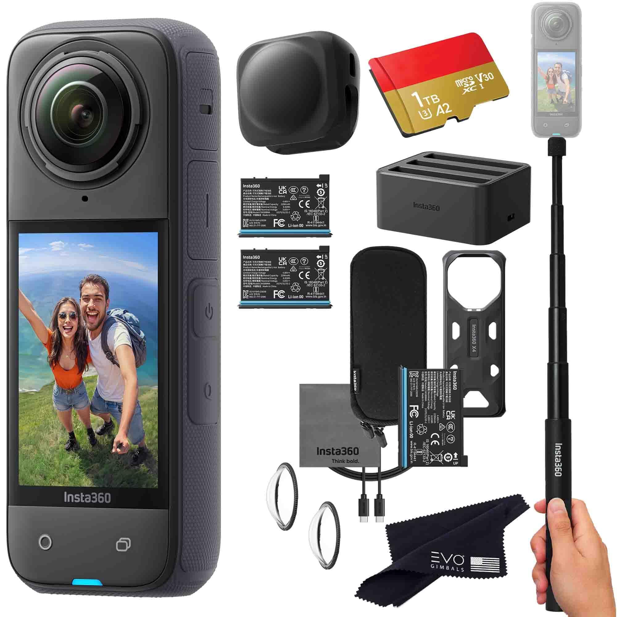 Insta360 X4 Battery Bundle - Cámara 360 8K con baterías extras y cargador X4_CHARGER_2-BATT_SELFIE_LG_128GB