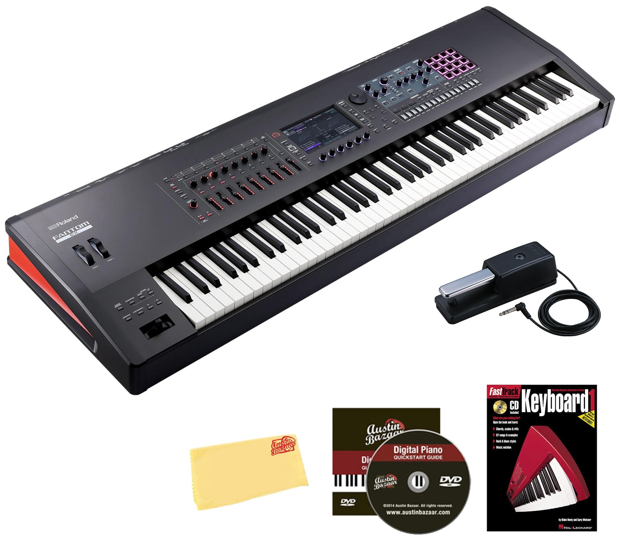 Roland Fantom 8 EX 88 teclas Workstation Synthesizer Bundle con pedal de sustain y accesorios AUS-FANTOM-8EX-COMBO-STD