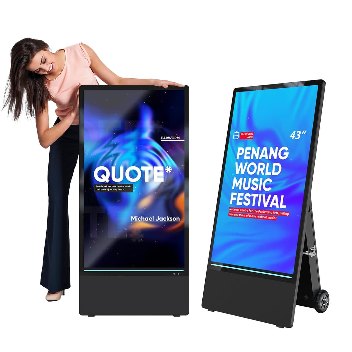 MWE 43" Pantalla digital signage exterior portátil con batería, alta luminosidad y Android 43 outdoor digital signage