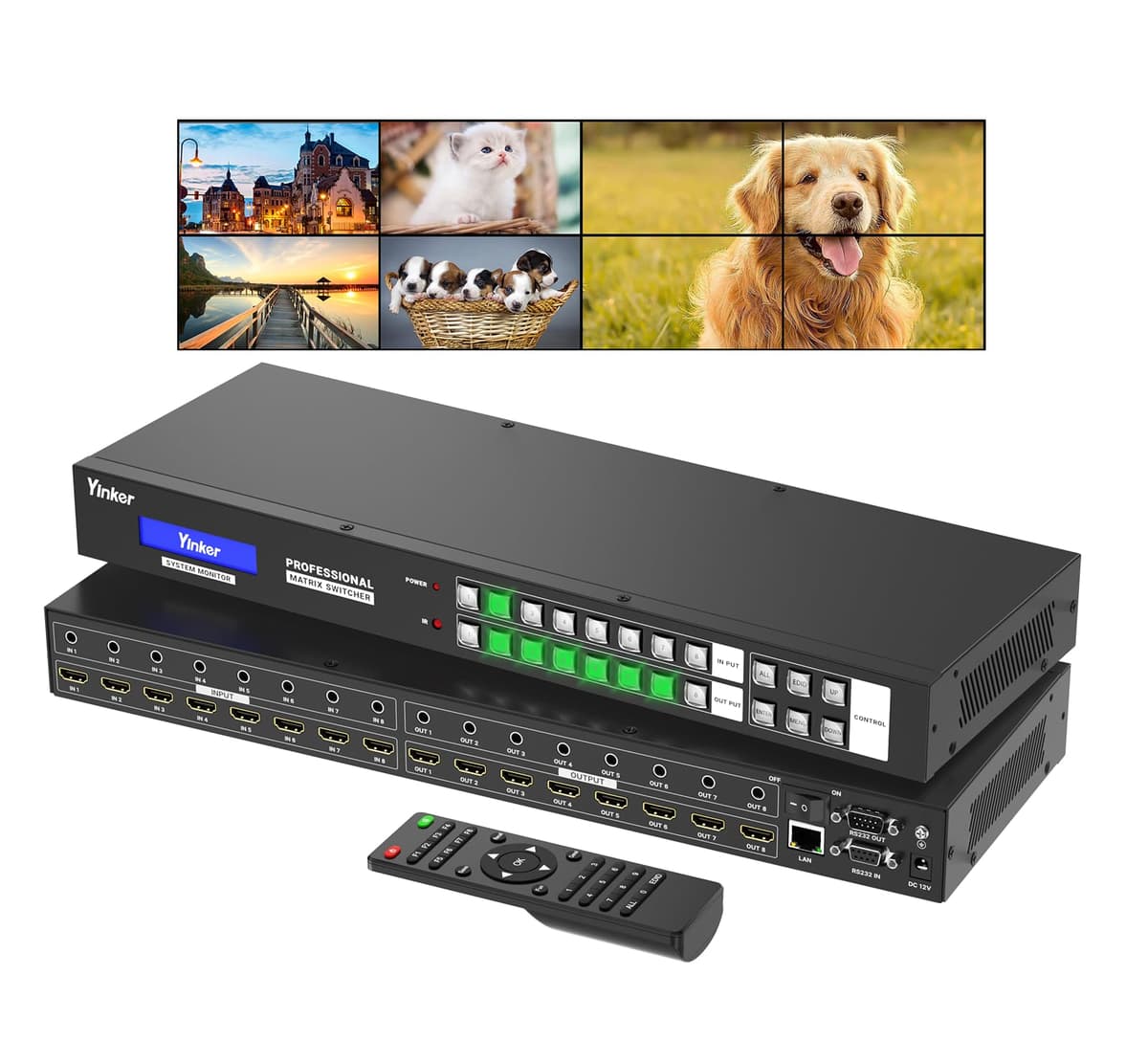 Controlador de Video Wall Yinker 4x2 HDMI y Matriz Seamless 8x8 | Control por Web GUI y App | Modos de Empalme Personalizados (4x2,2x4,2x2,1x8, etc.) | 4K@30Hz, EDID, HDCP, Soporte de Audio 3.5mm HD88LH