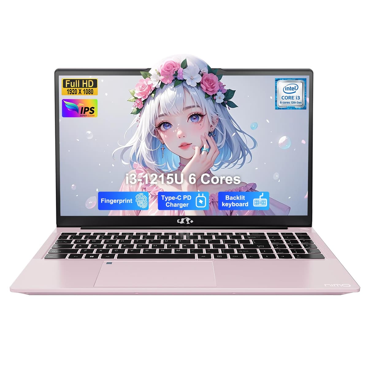 NIMO 15.6" IPS FHD-Laptop Estudiantil, Intel 6 núcleos i3-1215U 8GB RAM 256GB SSD (Rinde como i5-1135G7, hasta 4.4 GHz) Computadora con Carga 65W Tipo C Teclado Retroiluminado Huella Dactilar, para Hogar y Negocios NIMO N154