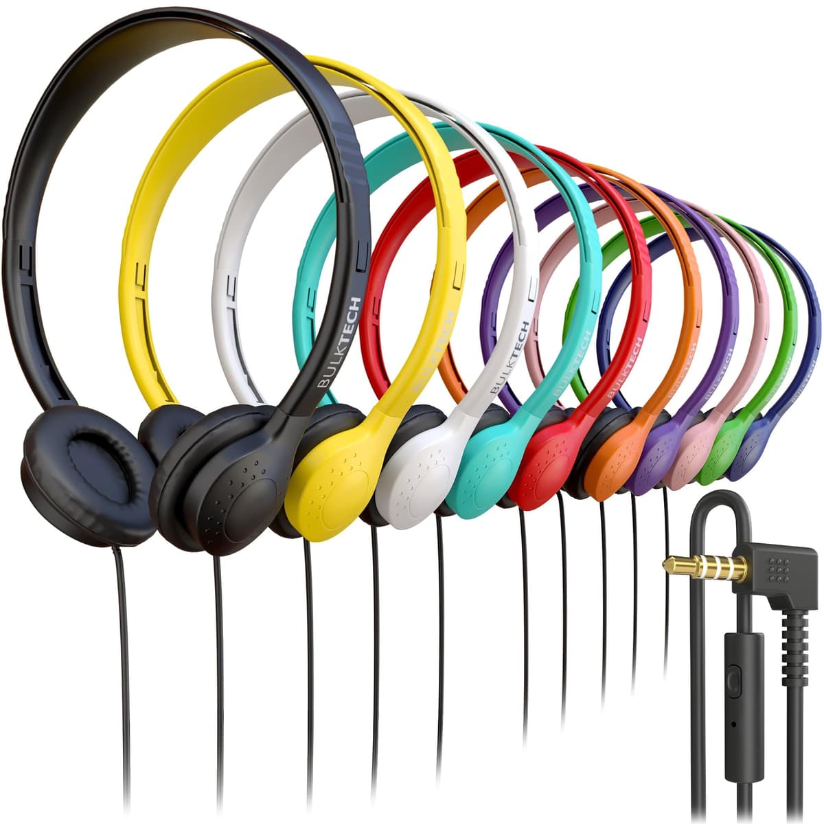 Bulktech Paquete por 200 Auriculares Supraaurales con Cable de Cuero, Micrófono y Conector de 3.5 mm, Varios 0KAMLF