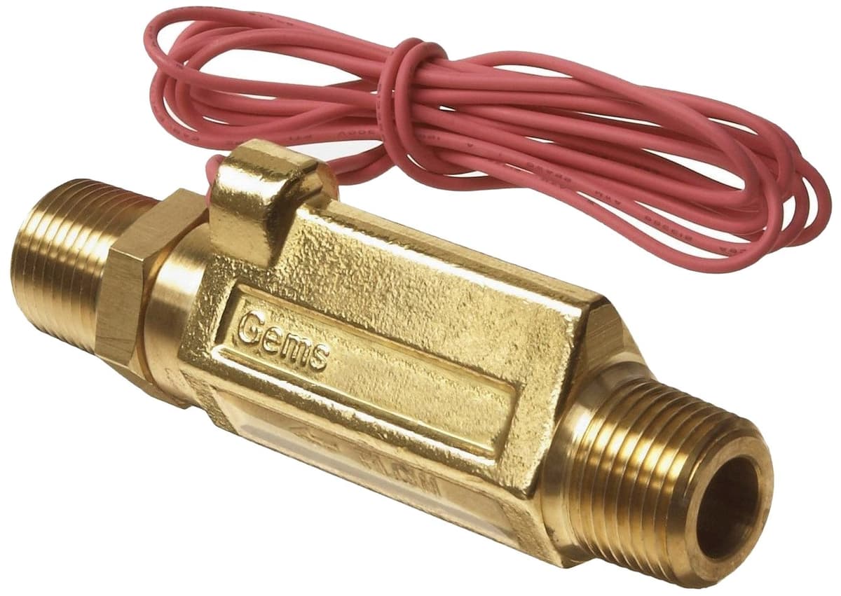 Gems Sensors FS-380 Interruptor de flujo inline de latón, tipo pistón, 0.5 gpm, 1/2" NPT 192563
