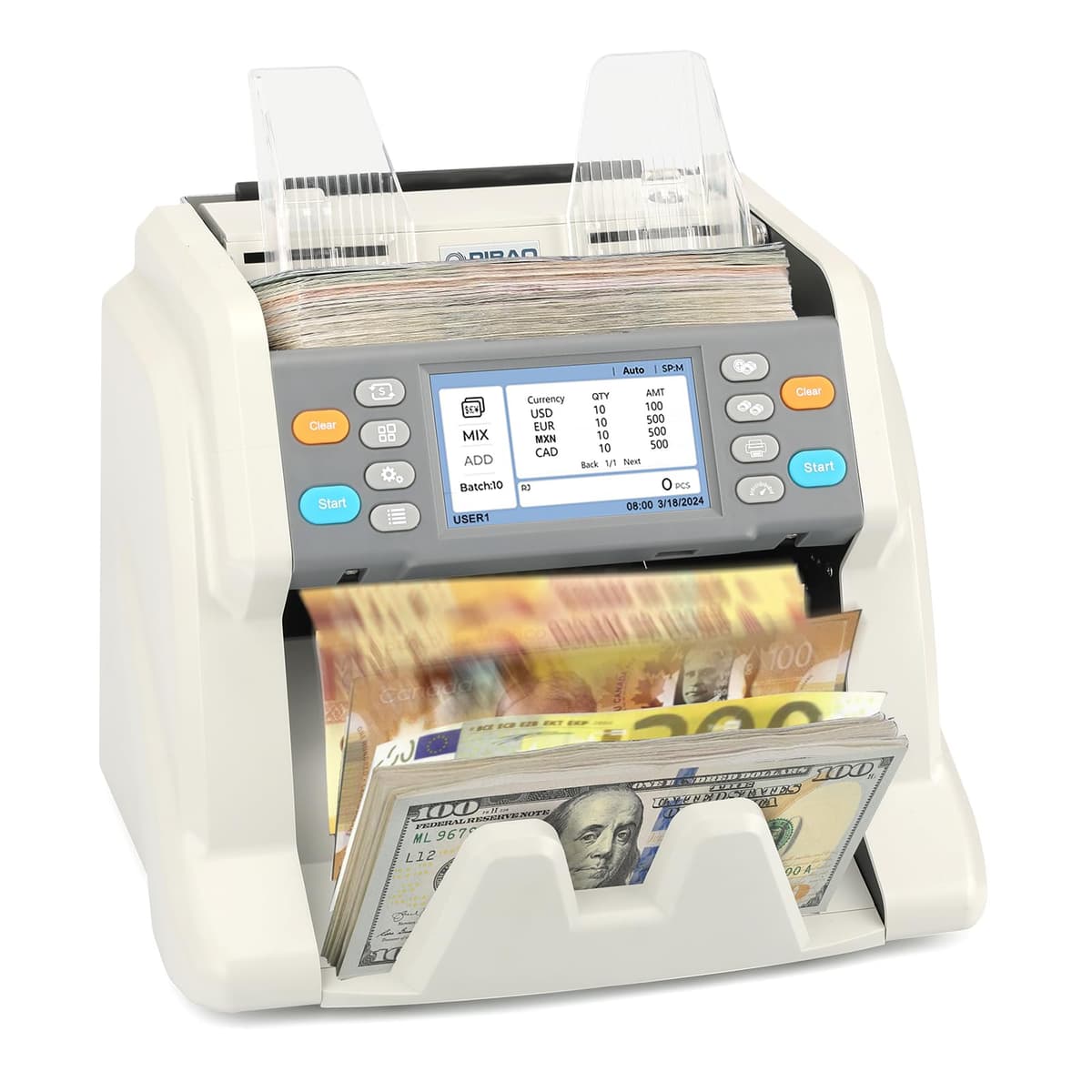 RIBAO MC-40 Contadora de billetes mixta, grado comercial, detección UV/MT/CIS, pantalla táctil 4.3''