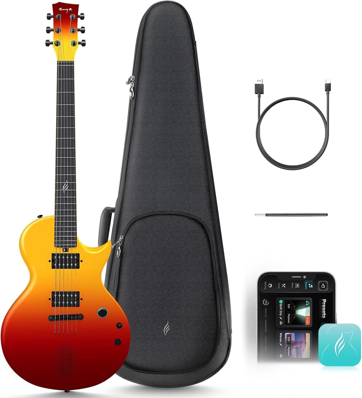 Enya Nova Go Sonic RD - Guitarra eléctrica inteligente con parlante 10W y cuerpo de fibra de carbono
