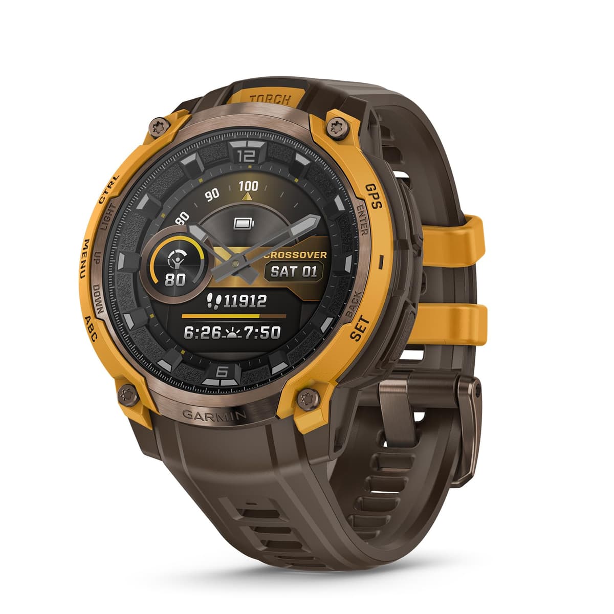 Garmin Instinct Crossover AMOLED Rugged Hybrid GPS Smartwatch - Bronze/Sunburst con correa de silicona 010-03398-01