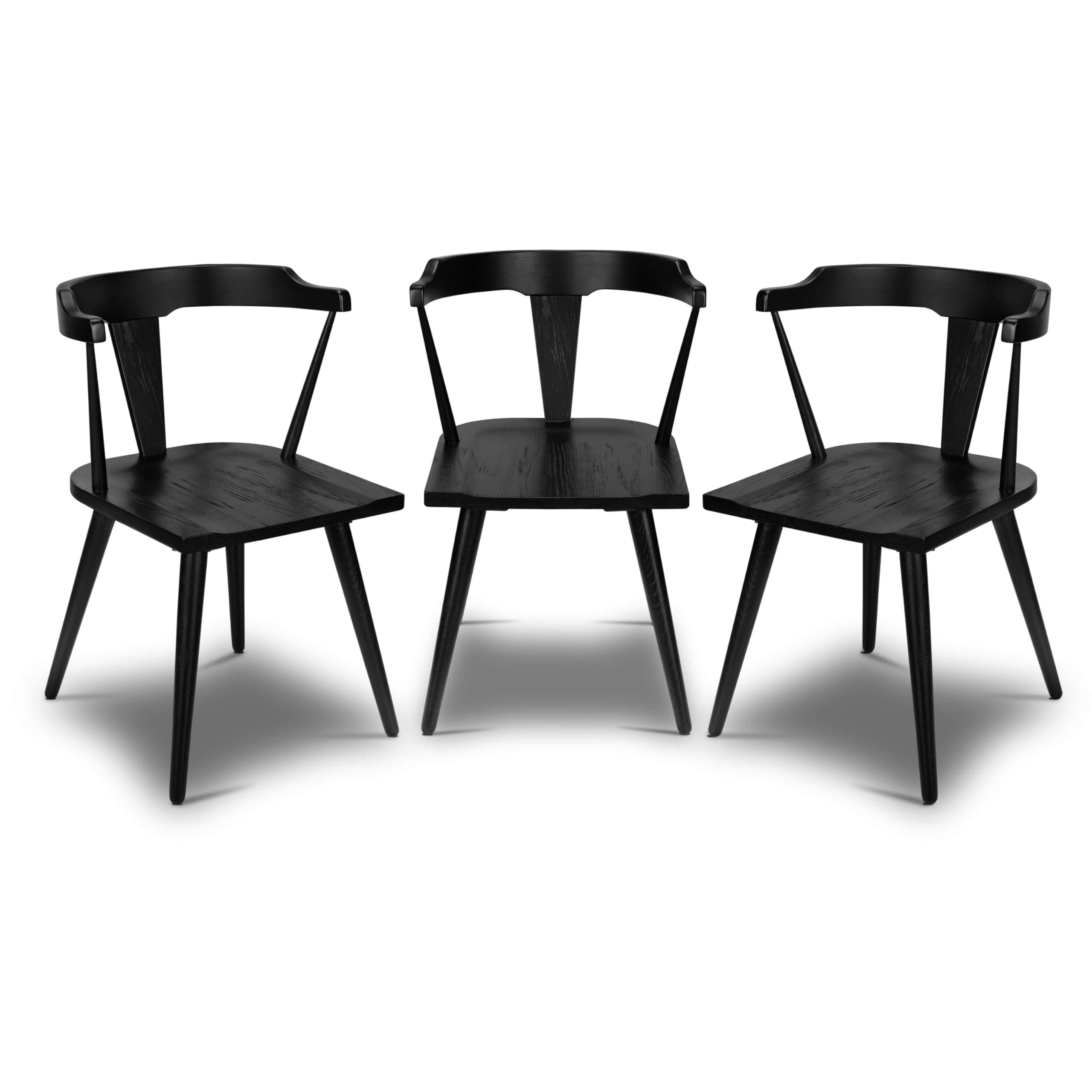 POLY & BARK Enzo Silla de Comedor Negra Mid Century en Madera de Roble Macizo - Juego de 3 DI-A7471-001-X3