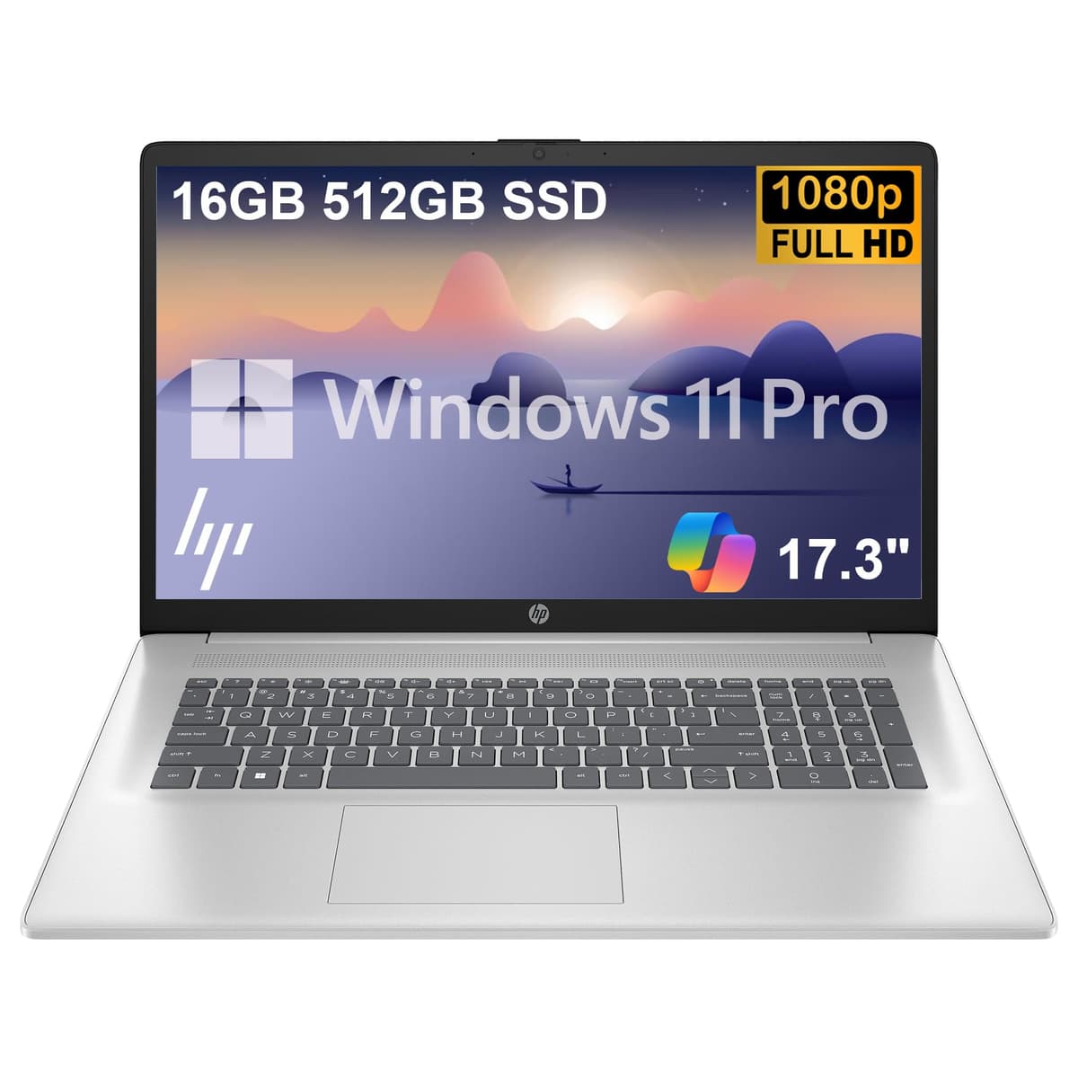 ist computers HP 17 Portátil (17.3" FHD Antirreflejo, 16GB RAM, 512GB SSD, AMD Ryzen 5 7430U (> Intel i5-1334U)), Webcam, Larga Duración de Batería, Carga Rápida, Teclado Numérico, Win 11 Pro con Copilot, Negocios y Estudiantes - Plateado 17-cp0012nr
