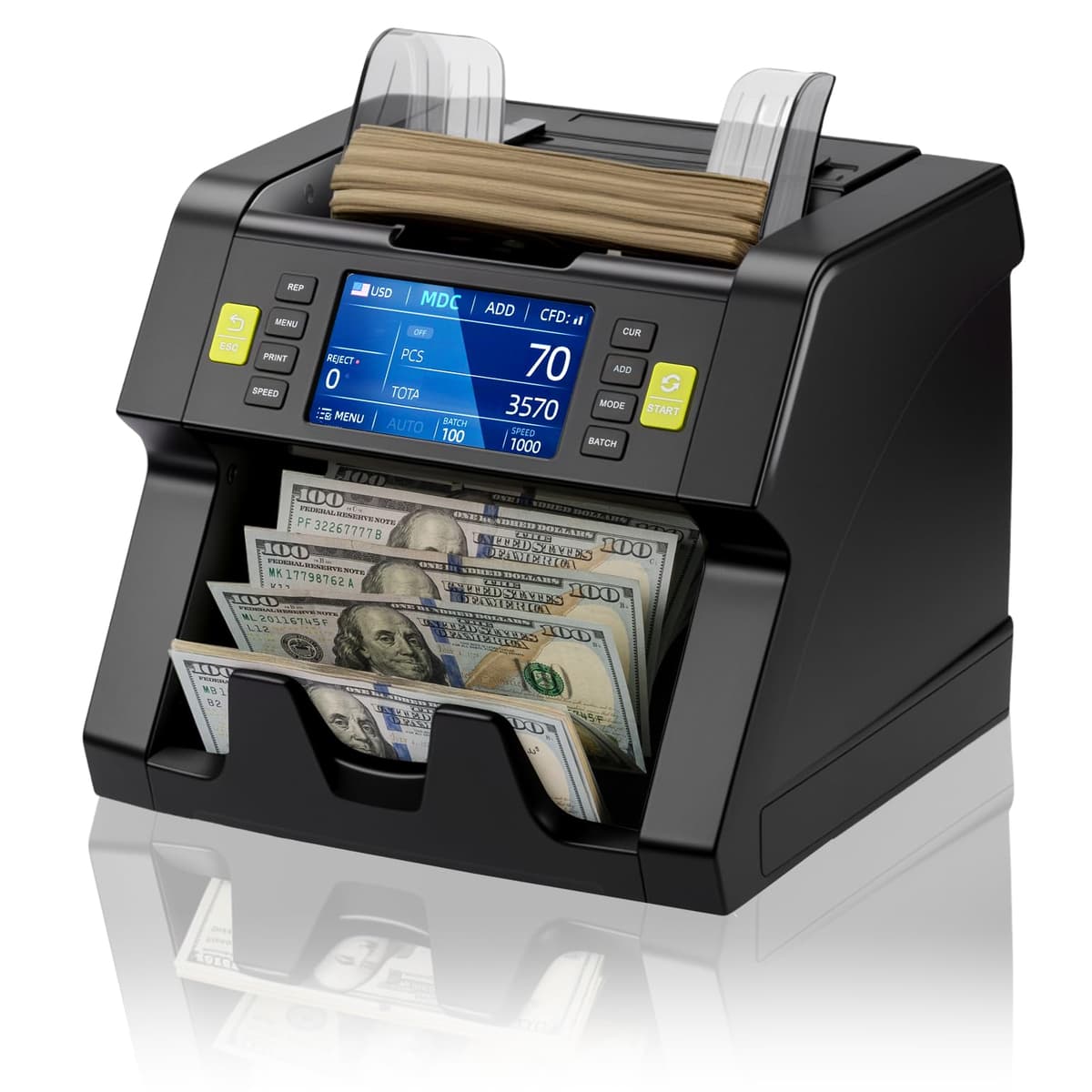 MUNBYN IMC21 Contadora de Billetes Mixtos con Detección CIS/UV/IR/MG/MT y Pantalla Táctil