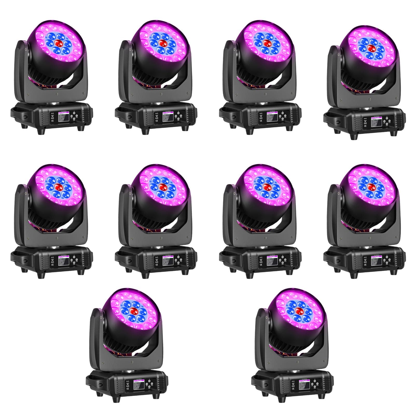 HOLDLAMP Pack 10 Moving Head 19x15W RGBW con zoom motorizado, control DMX y funciones auto/sound para eventos 2253X10