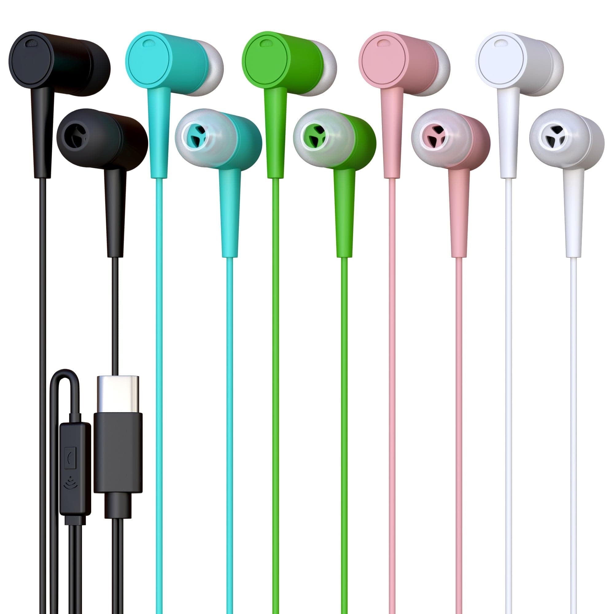 Bulktech 500 Pack Auriculares con cable USB-C, in-ear con micrófono y control en línea, mix de colores XUDZIJ