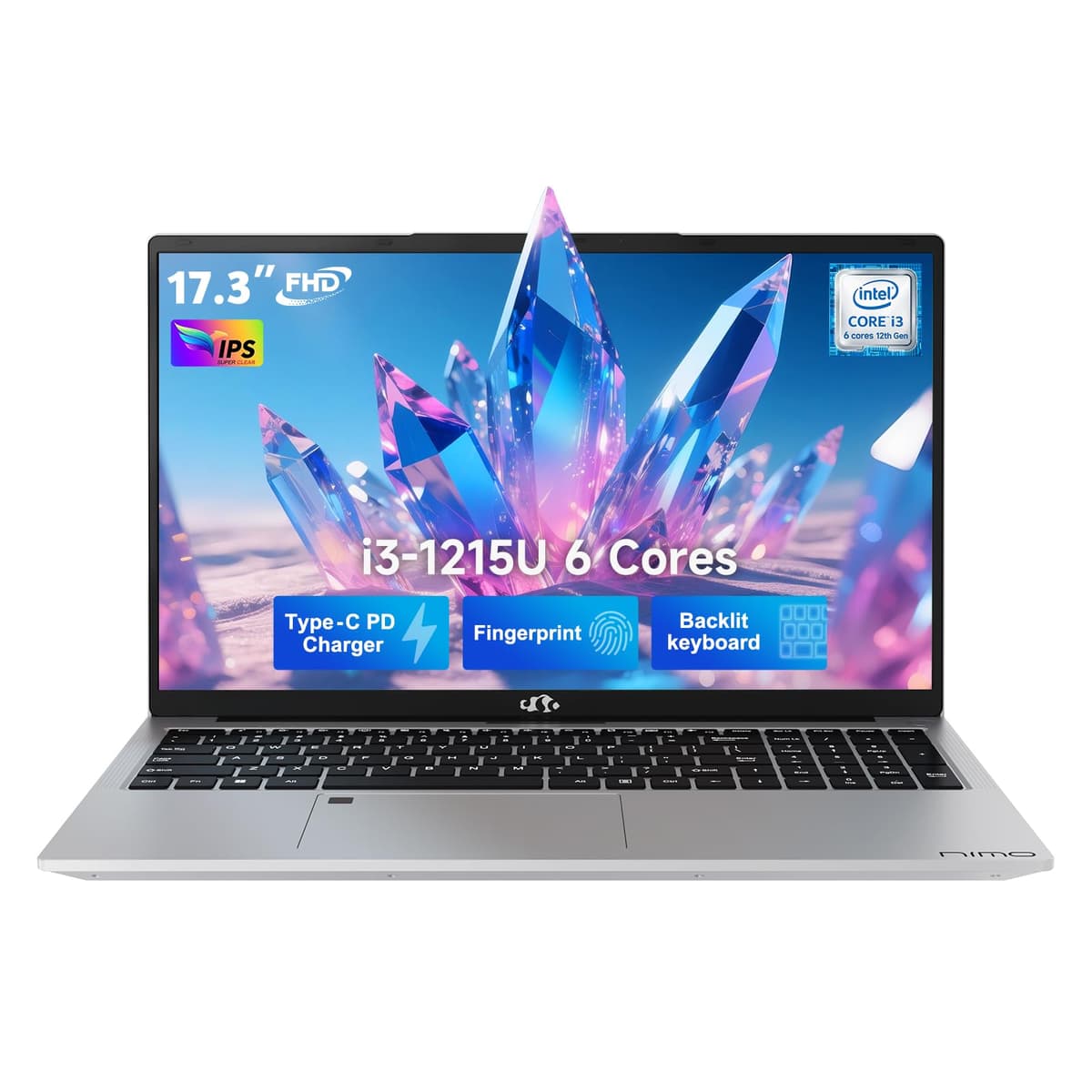 NIMO Laptop 17.3" IPS FHD, Intel 6 núcleos i3-1215U 16GB RAM 256GB SSD (Mejor que i5-1135G7, hasta 4.4GHz) Computadora con USB-C 65W, lector de huellas y teclado retroiluminado, para hogar, estudiantes y negocios NIMO N171