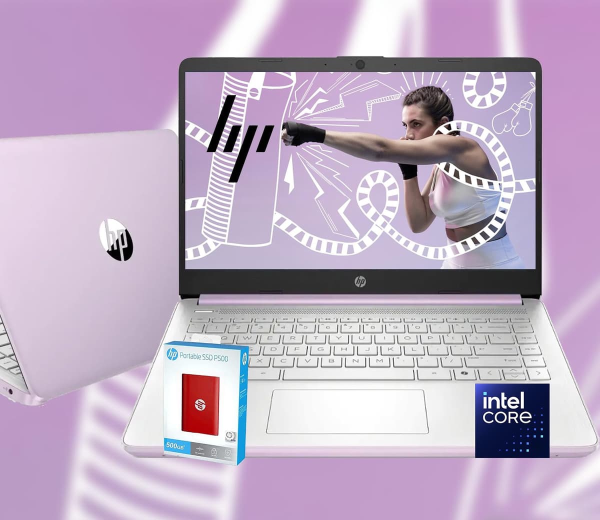 HP 14 Ultrabook • Intel de 4 núcleos N150 • Microsoft 365 • Copilot AI • 16 GB RAM • 1, 6 TB de almacenamiento (128 GB UFS con HP 512 GB P500 SSD portátil + 1 TB OneDrive) • Wi-Fi 6 • Batería de 12 h • Lavanda • Windows 11
